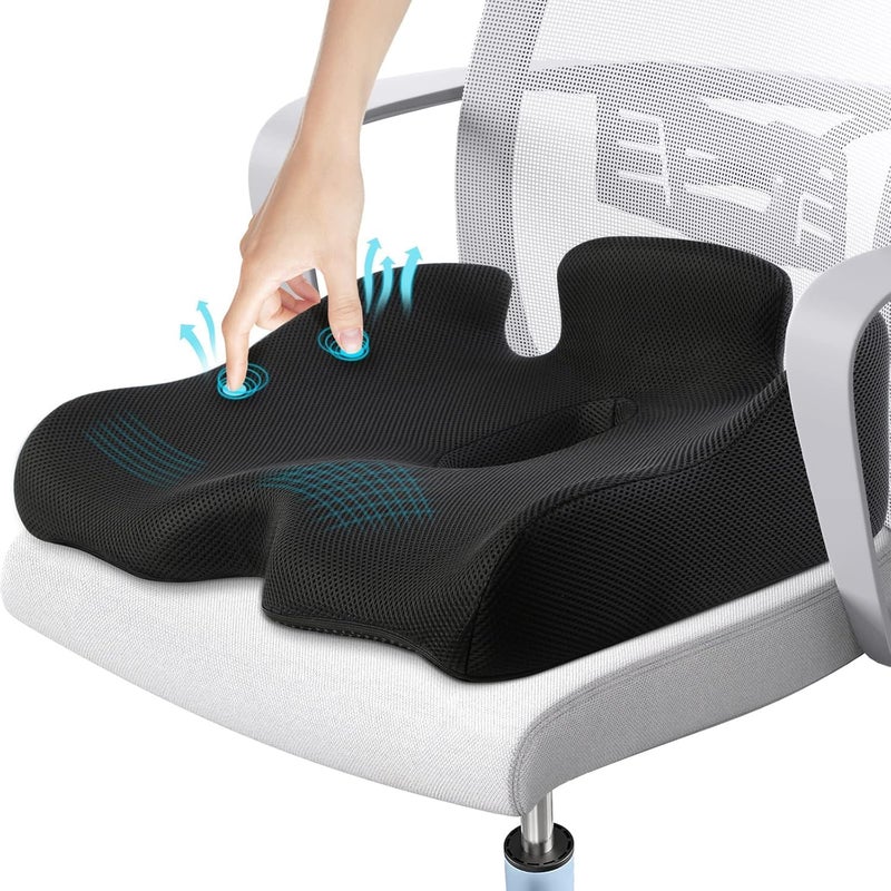 Benazcap X Large Memory Seat Cushion for Office Chair Pressure Relief Sciatica & Tailbone Pain Relief Memory Foam Firm Coccyx Pad for Long Sitting, for Office Chair, Gaming Chair and Car Seat Upgrade - Image 1